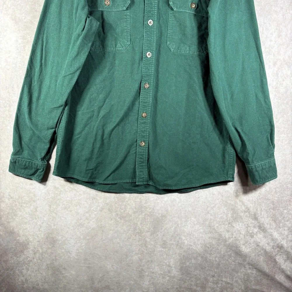 Woolrich Button Down Chamois Shirt Mens Large Green Heavyweight Flannel Outdoor
